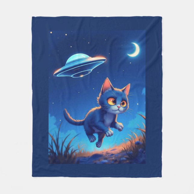Cute Kitten Chased by a UFO Fleece Blanket (Front)