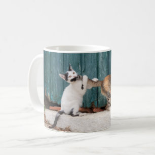 Cute Kitten Chasing Mum's Tail Funny Cat Photo - Coffee Mug