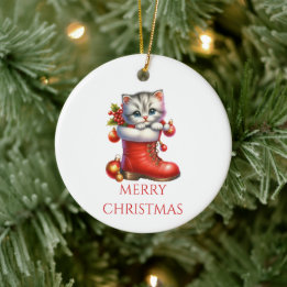 Cute Kitten Christmas Ceramic Tree Decoration