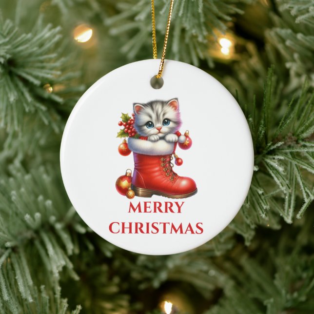 Cute Kitten Christmas  Ceramic Tree Decoration (Tree)