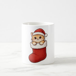 Cute Kitten Christmas Stocking Santa Hat Mug
