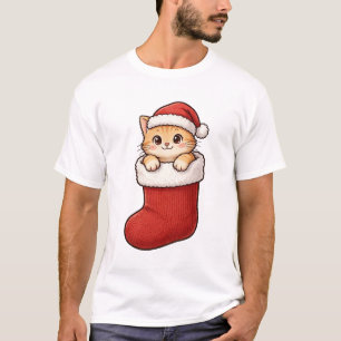 Cute Kitten Christmas Stocking Santa Hat T-Shirt