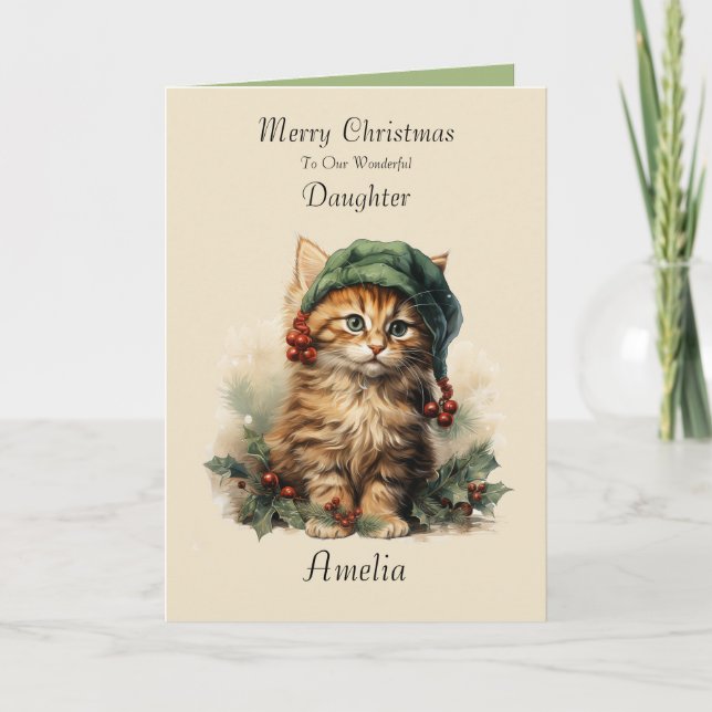 Cute Kitten Daughter Christmas Card (Front)