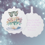 Cute Kitten | Daughters Birthday Thank You  Tree Decoration Card<br><div class="desc">A cute kitten playing in a pot of flowers is featured on this birthday ornament thank you card. To edit the text click on the personalise button. This design contains A.I.</div>
