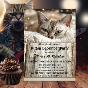 Cute Kitten December Kids Birthday Party Invitation