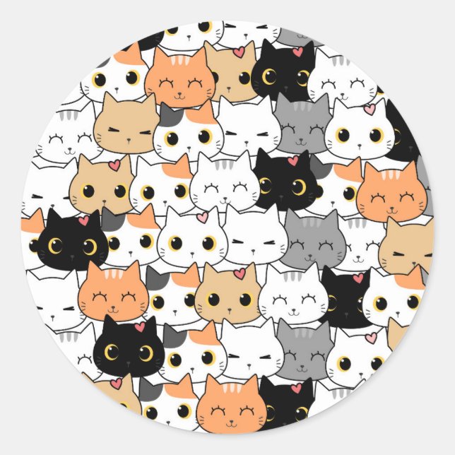 Cute kitten doodle seamless pattern Sticker (Front)