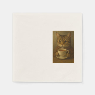 Cute kitten drinking tea with you. napkin