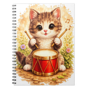 Cute Kitten Drum Spiral Notebook Kawaii