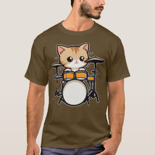 Cute Kitten Drummer for Feline Music Lovers T-Shirt