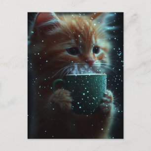 Cute Kitten Enjoys Coffee Postcard