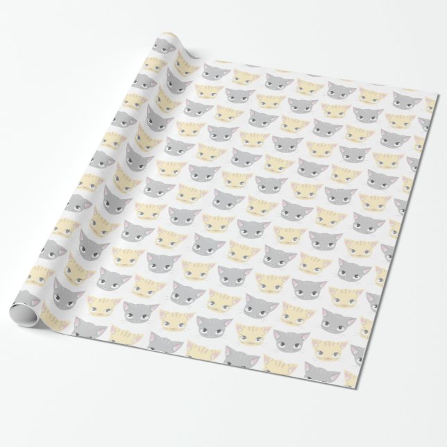 Cute Kitten Face Pattern Cat Lover Wrapping Paper (Unrolled)