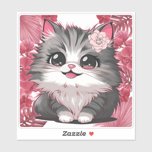 Cute Kitten Floral Decorative Sticker (Sheet)