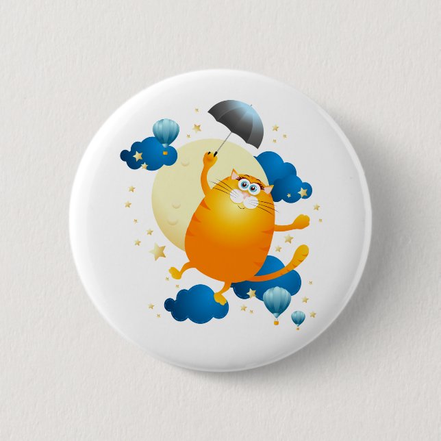 Cute Kitten Flying with Umbrella 6 Cm Round Badge (Front)