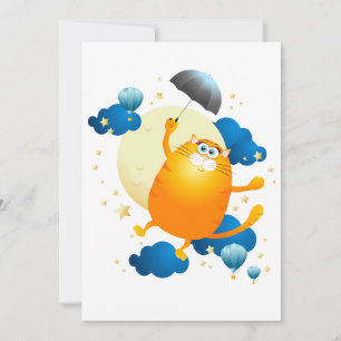 Cute Kitten Flying with Umbrella Invitation