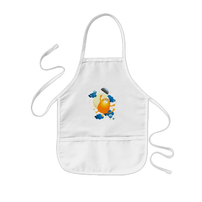 Cute Kitten Flying with Umbrella Kids Apron (Front)