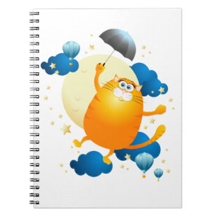 Cute Kitten Flying with Umbrella Notebook