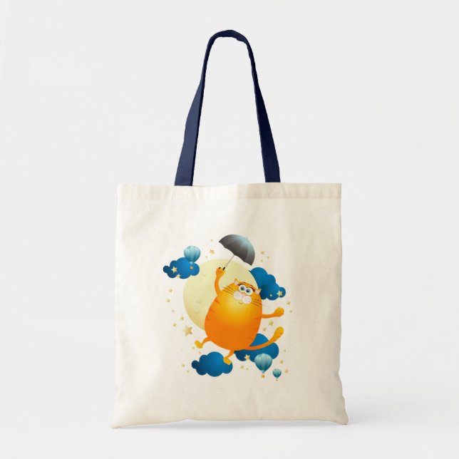Cute Kitten Flying with Umbrella Tote Bag (Front)