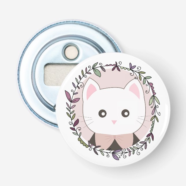 Cute Kitten Framed by Flowers Bottle Opener (Front)