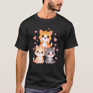 Cute Kitten Funny Kitty Romantic Cats Lover Kawai T-Shirt