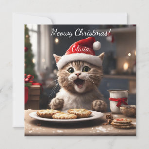 Cute Kitten Funny Santa Cat Christmas Holiday Card