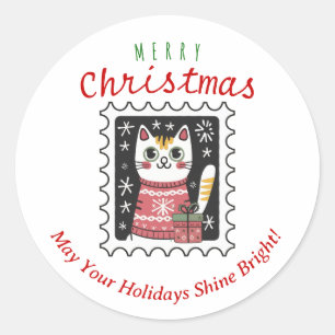 Cute Kitten Funny Xmas Cat Merry Christmas Classic Round Sticker