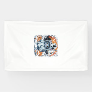Cute Kitten Ghost Party Pumpkin Cute Halloween Cat Banner