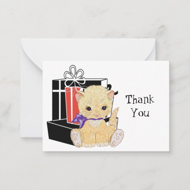 Cute Kitten Gift Box Thank You Card (Front)