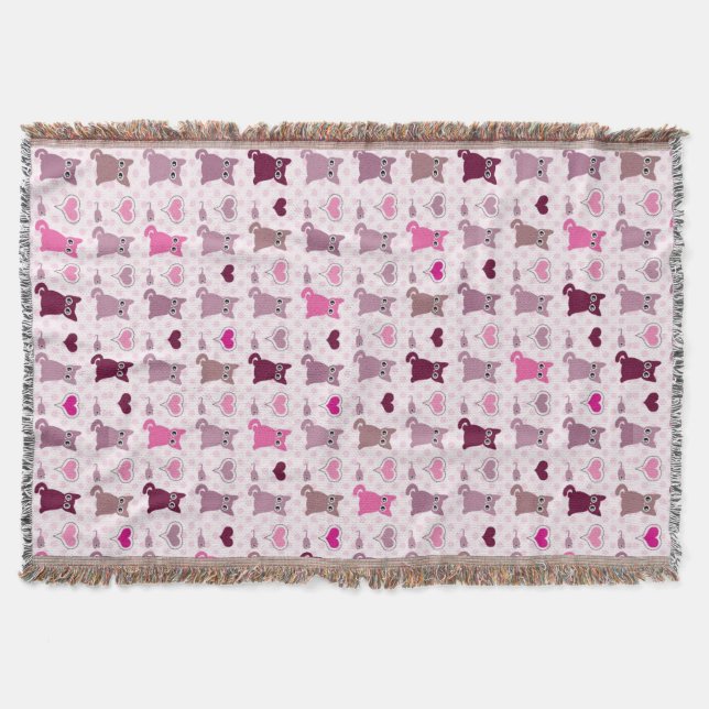 Cute kitten girls pattern throw blanket (Front)