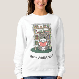Cute Kitten Glasses Bookshelf Literature Lover Sweatshirt