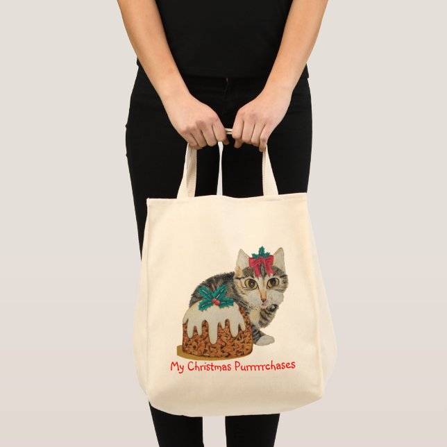 cute kitten grey tabby cat dressed for christmas tote bag (Front (Product))