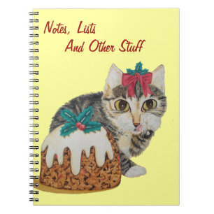 cute kitten grey tabby licking paw cat spiral notebook