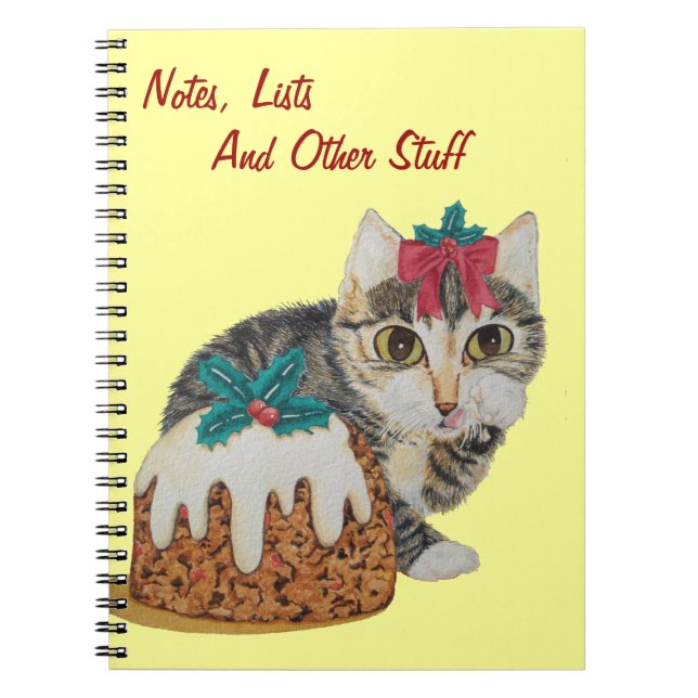 cute kitten grey tabby licking paw cat spiral notebook (Front)