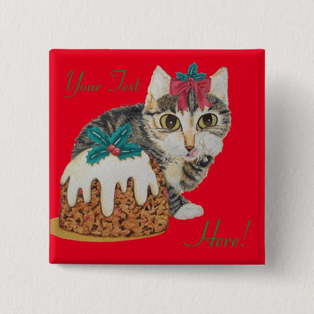 cute kitten grey tabby licking paw christmas 15 cm square badge (Front)