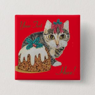cute kitten grey tabby licking paw christmas 15 cm square badge