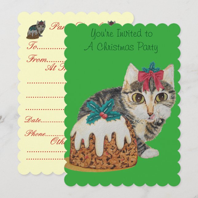 cute kitten grey tabby licking paw christmas invitation (Front/Back)