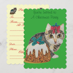 cute kitten grey tabby licking paw christmas invitation