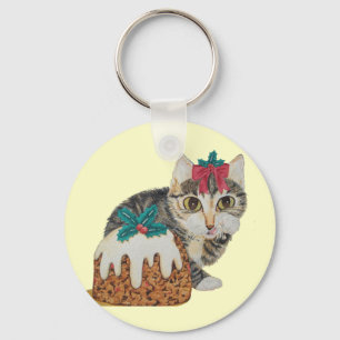 cute kitten grey tabby licking paw christmas key ring