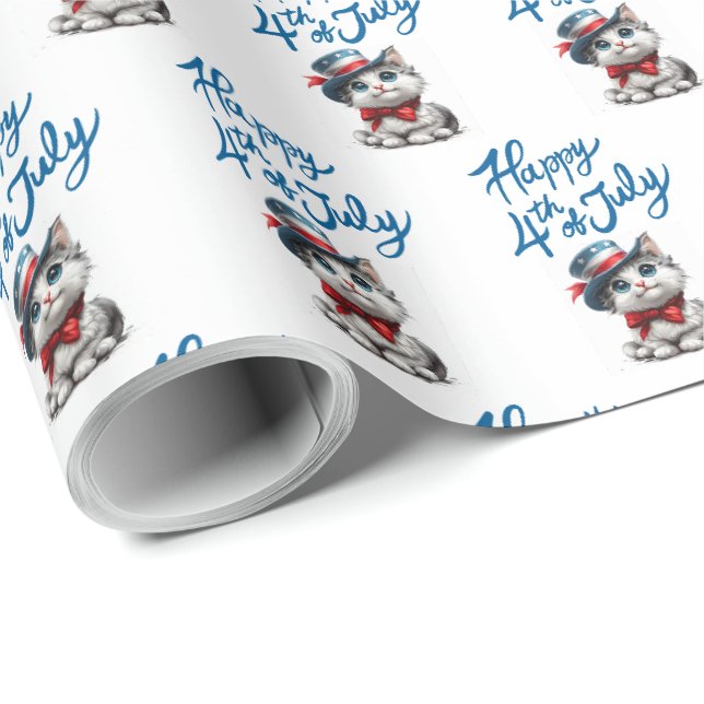 Cute Kitten Happy 4th of July Gift Wrapping Paper (Roll Corner)