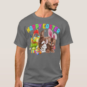 Cute Kitten Happy Easter Cat Bunny And Eggs Kids W T-Shirt