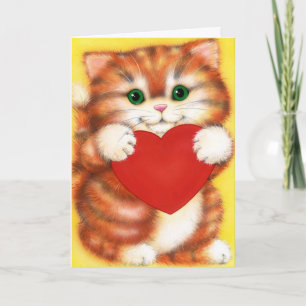 Cute kitten heart Valentines day customisable card