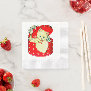 Cute Kitten Heart Vintage Cat Retro Kitty Napkin