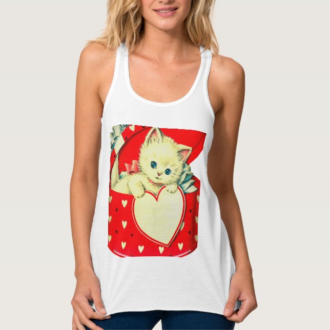 Cute Kitten Heart Vintage Cat Retro Kitty Singlet (Front)