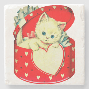 Cute Kitten Heart Vintage Cat Retro Kitty Stone Coaster