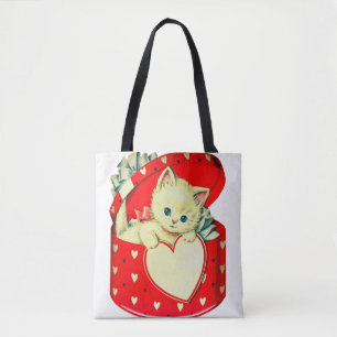 Cute Kitten Heart Vintage Cat Retro Kitty Tote Bag