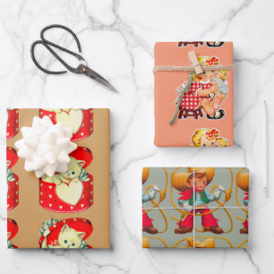 Cute Kitten Heart Vintage Cat Retro Kitty Wrapping Paper Sheet