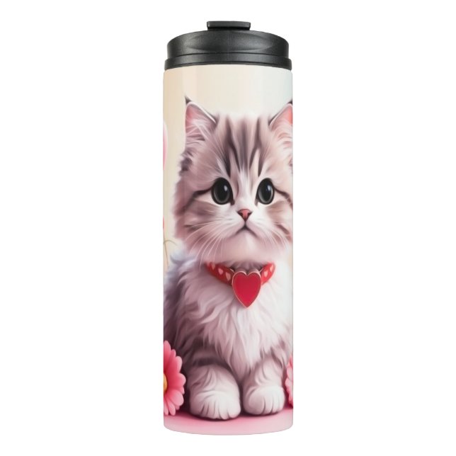 Cute kitten hearts flowers thermal tumbler (Front)
