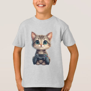 Cute Kitten Holding Game Controller Gamer Cat T-Shirt