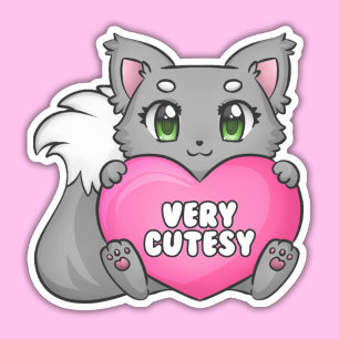 Cute Kitten Holding Heart, Very Cutesy Sticker.