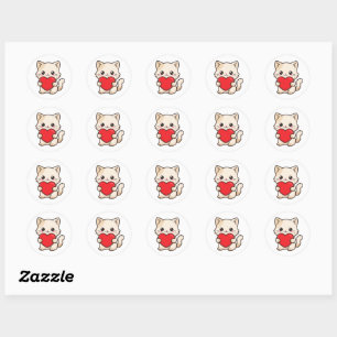Cute Kitten Holding Red Heart - Adorable Kawaii Ca Classic Round Sticker