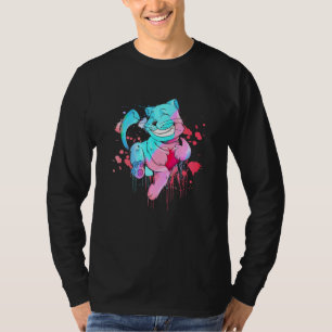 Cute Kitten Hugging A Heart Colorful Art Cat T-Shirt